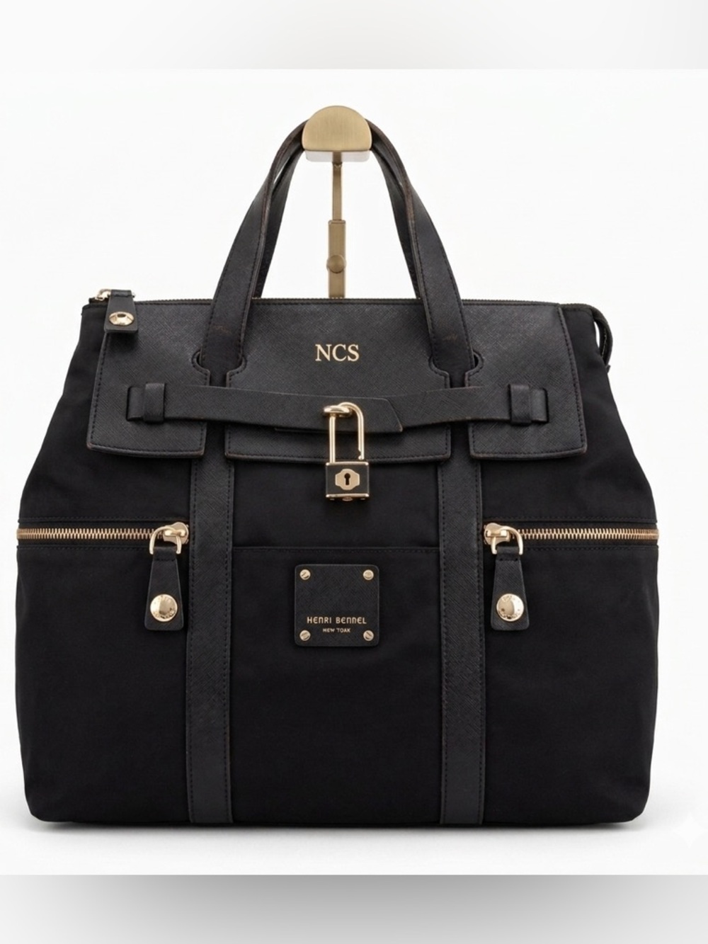 Henri Bendel Convertible Black Nylon & Saffiano Leather Backpack Tote